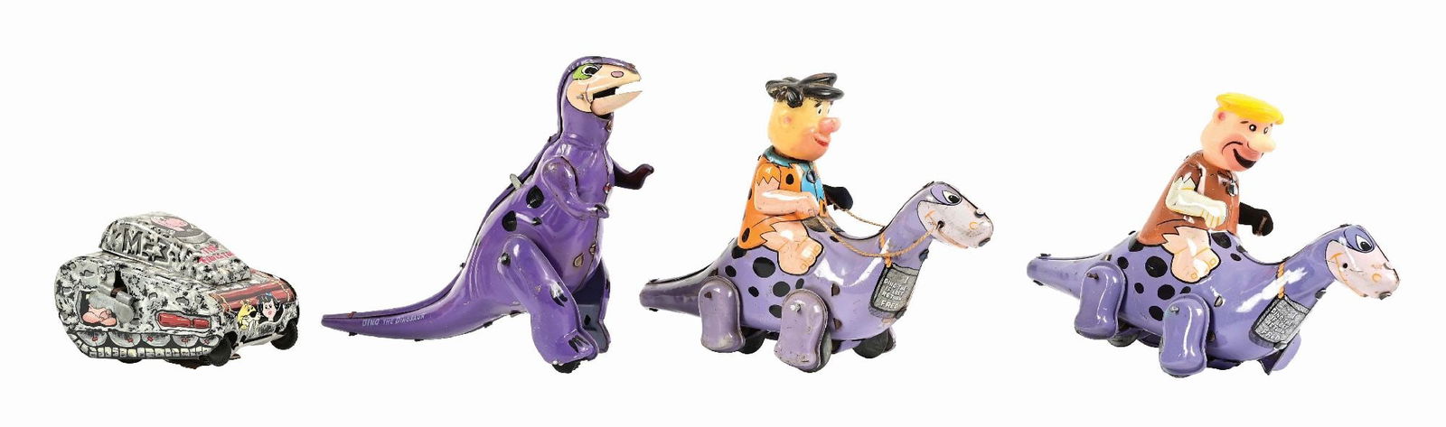 LOT OF 4: LINEMAR TIN LITHO & VONYL WIND-UP FLINTSTONES TOYS (1 of 3)