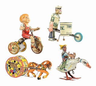 LOT OF 4: AMERICAN-MADE TIN LITHO WIND-UP & PULL TOYS