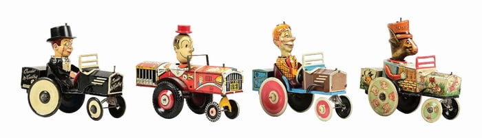 LOT OF 4: MARX TIN LITHO WIND-UP CHARACTER WHOOPEE CARS