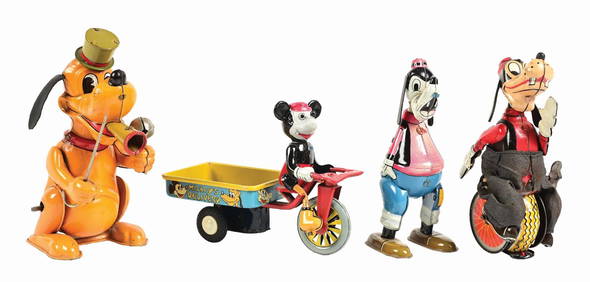 LOT OF 4: LINEMAR TIN LITHO WALT DISNEY WIND-UP & FRICTION CHARACTER TOYS (1 of 3)