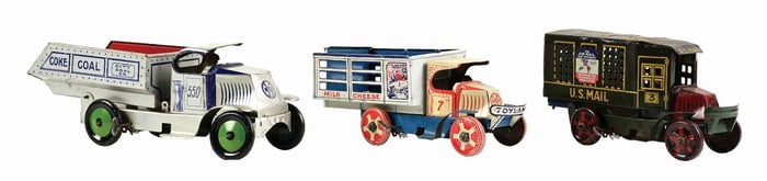 LOT OF 3: TIN LITHO WIND-UP MARX TOY TRUCKS