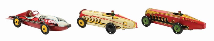 LOT OF 3: TIN LITHO WIND-UP MARX RACE CAR TOYS