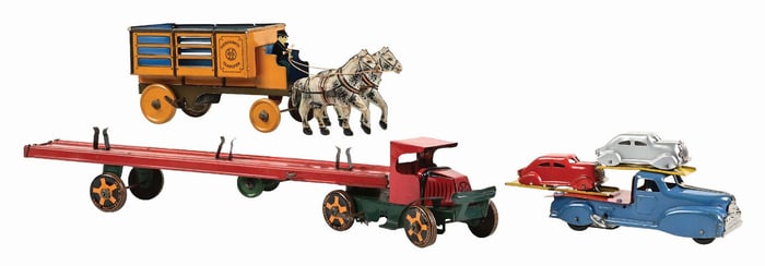 LOT OF 3: MARX PRESSED STEEL & TIN LITHO VEHICLE TOYS