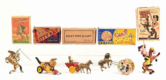 LOT OF 5: VARIOUS MARX TIN LITHO & PLASTIC WIND-UP TOYS IN ORIGINAL BOXES
