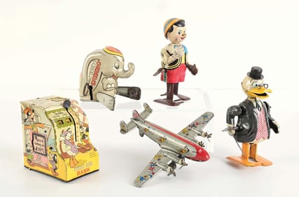LOT OF 5: MARX & LINEMAR TIN LITHO WALT DISNEY TOYS