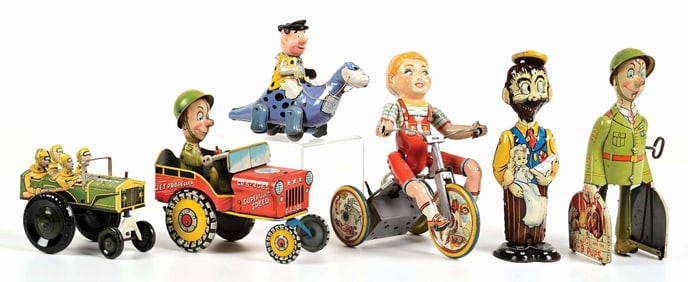 LOT OF 6: VARIOUS AMERICAN-MADE TIN LITHO WIND-UP TOYS