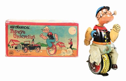 LINE MARX TIN LITHO WIND-UP POPEYE UNICYCLIST W/ RARE ORIGINAL BOX