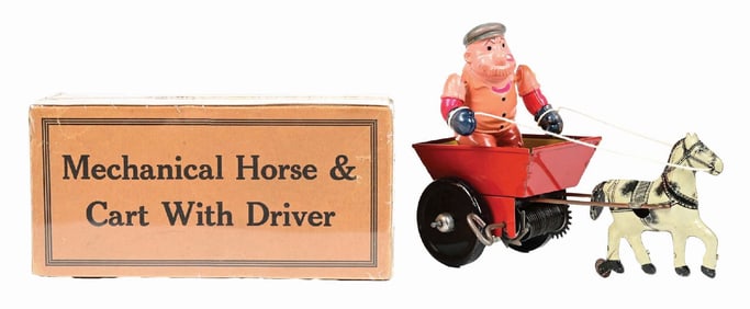 MARX TIN LITHO & CELLULOID BLUTO HORSE & CART TOY W/ ORIGINAL BOX