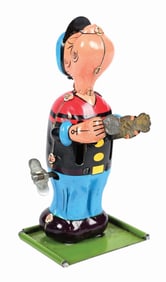 LINEMAR TIN LITHO WIND-UP POPEYE & OLIVE OYL PLAYING BALL FIGURE