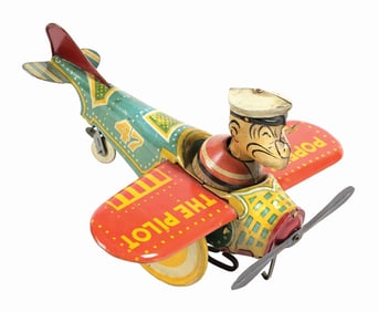 MARX TIN LITHO WIND-UP POPEYE THE PILOT TOY