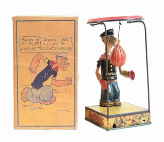CHEIN TIN LITHO WIND-UP POPEYE OVERHEAD PUNCHER TOY