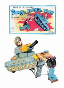 RARE POPEYE & OLIVE OYL TIN LITHO BATTERY-OPERATED TANK