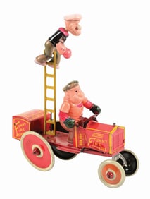 MARX TIN LITHO WIND-UP POPEYE & BRUTUS FUNNY FIRE FIGHTERS TOY