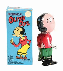 LINEMAR TIN LITHO WIND-UP OLIVE OYL HOPPER IN ORIGINAL BOX