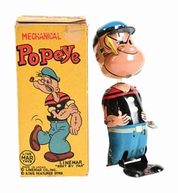 SCARCE LINEMAR TIN LITHO WIND-UP POPEYE HOPPER IN ORIGINAL BOX