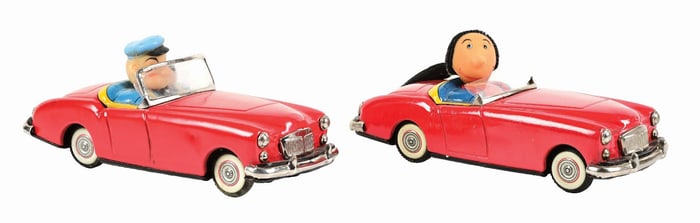 LOT OF 2: LINEMAR TIN LITHO FRICTION POPEYE & OLIVE OYL AUTOMOBILES