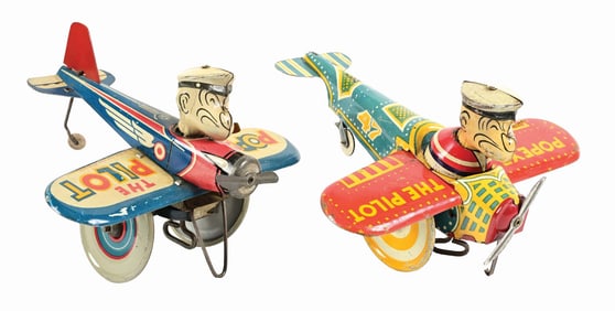 LOT OF 2: MARX TIN LITHO WIND-UP POPEYE AIRPLANE TOYS