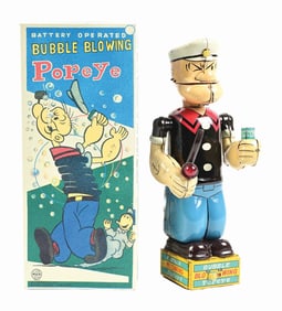 LINEMAR TIN LITHO BATTERY-OPERATED BUBBLE BLOWING POPEYE