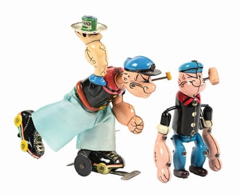 LOT OF 2: LINEMAR TIN LITHO WIND-UP POPEYE TOYS