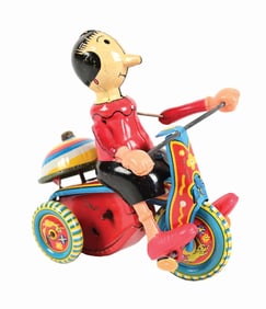 LINEMAR TIN LITHO & CELLULOID OLIVE OYL ON TRICYCLE