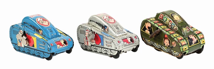 LOT OF 3: TIN LITHO & HAND-PAINTED POPEYE WIND-UP TANKS
