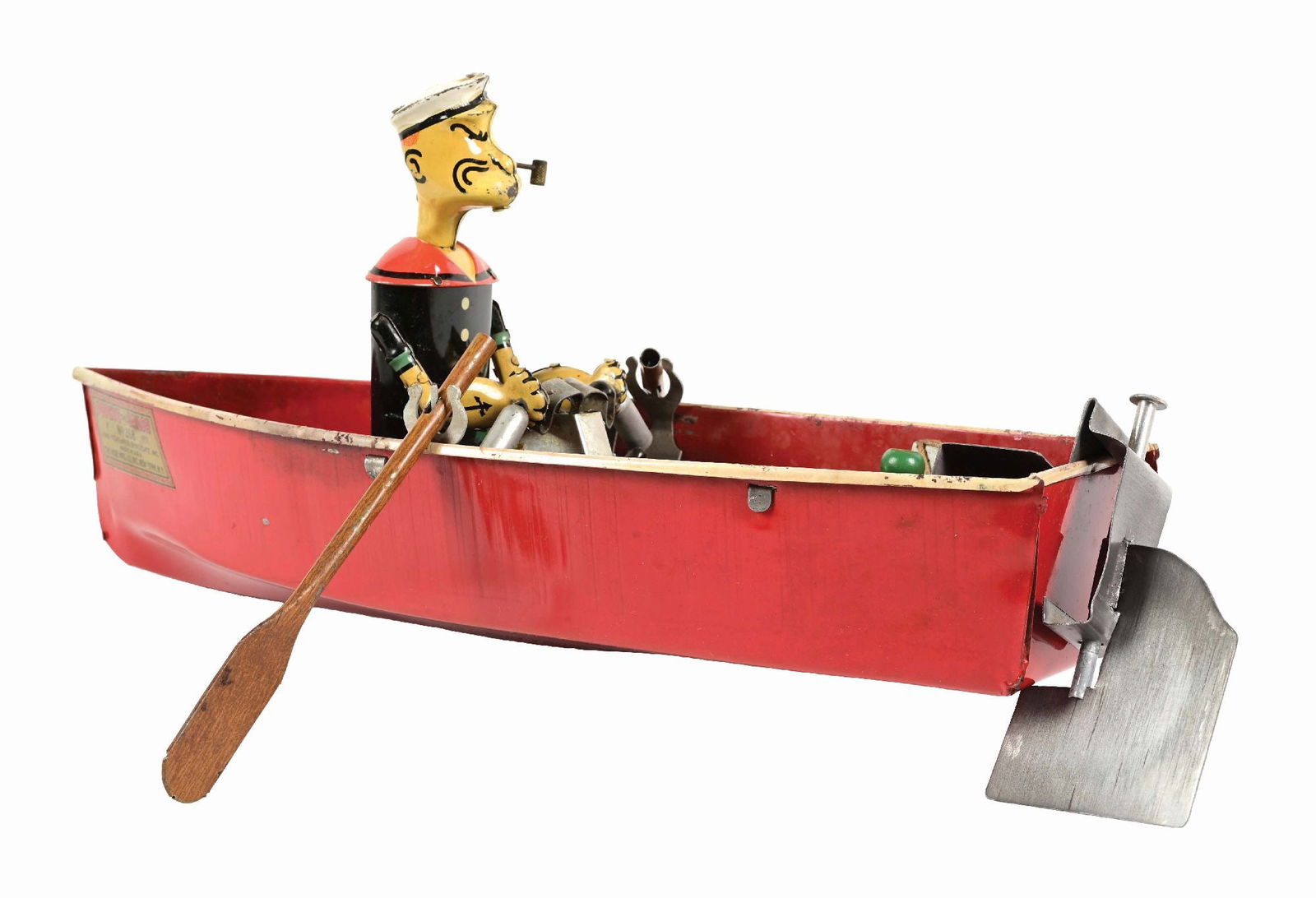 HOGE TIN LITHO & PRESSED STEEL POPEYE THE SAILOR ROWBOAT TOY (1 of 4)