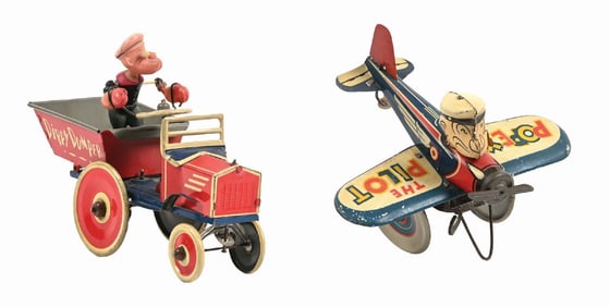 LOT OF 2: MARX TIN LITHO & CELLULOID WIND-UP POPEYE TOYS
