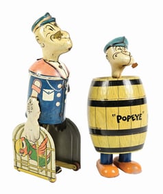 LOT OF 2: AMERICAN-MADE TIN LITHO WND-UP POPEYE TOYS