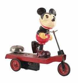 VERY RARE NIFTY WALT DISNEY TIN LITHO & CELLULOID WIND-UP SCOOTER TOY