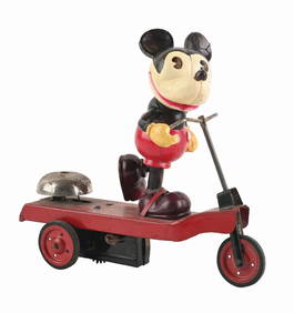 VERY RARE NIFTY WALT DISNEY TIN LITHO & CELLULOID WIND-UP SCOOTER TOY (1 of 4)