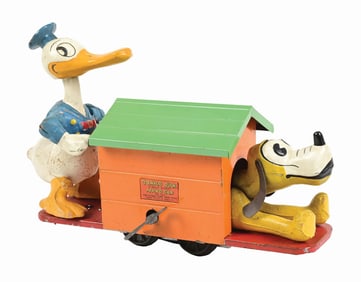 PRE-WAR LIONEL CORP. & WALT DISNEY DONALD DUCK & PLUTO HAND CAR TIN TOY