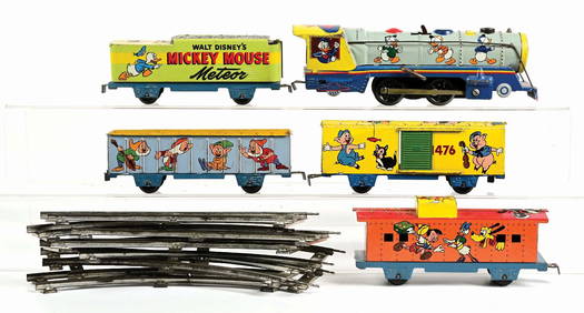 MARX WALT DISNEY MICKEY MOUSE METEOR TIN LITHO WIND-UP TRAIN SET (1 of 2)