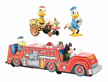 LOT OF 3: JAPANESE WALT DISNEY TIN LITHO WIND-UP & BATTERY-OPERATED CHARACTER TOYS