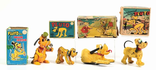 LOT OF 4: JAPANESE LINEMAR PLUTO WIND-UP TOYS, ALL IN ORIGINAL BOXES