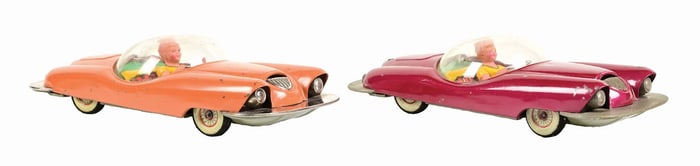 LOT OF 2: TIN LITHO & PLASTIC LINEMAR FUTURISTIC SPACE CARS