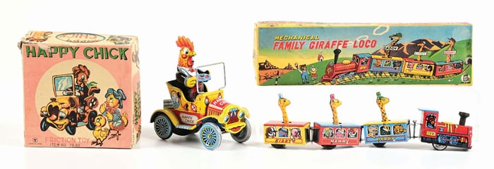 LOT OF 2: JAPANESE TIN LITHO WIND-UP & FRICTION ANIMAL-THEMED TOYS