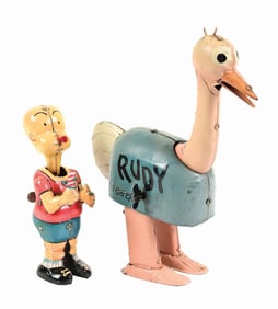 LOT OF 2: EARLY WIND UP TIN CHARACTER TOYS