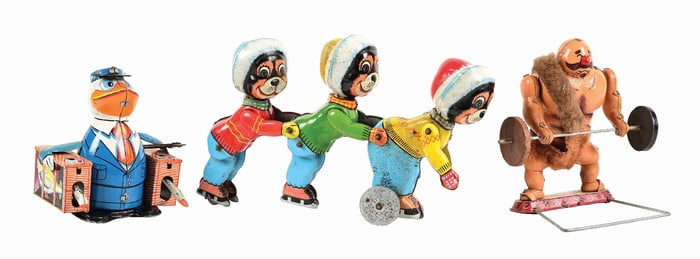 LOT OF 3: JAPANESE TPS TIN LITHO WIND-UP FIGURAL TOYS