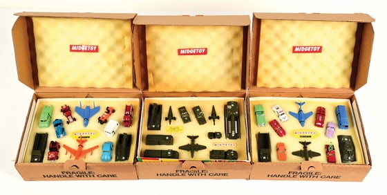 LOT OF 3: VARIOUS DIE-CAST MIDGETOY VEHICLE SETS