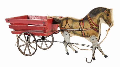 AMERICAN-MADE GIBBS HORSE PULLING CART TOY