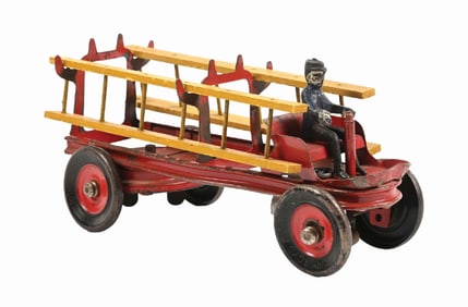 KINGSBURY PRESSED STEEL CLOCKWORK FIRE LADDER TRUCK