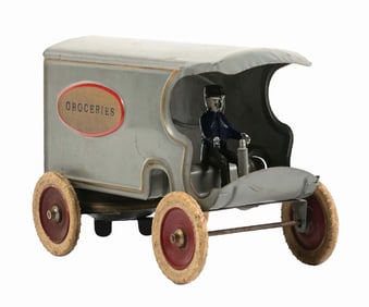 KINGSBURY PRESSED STEEL CLOCKWORK GROCERIES VAN