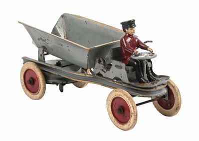 KINGSBURY PRESSED STEEL CLOCKWORK DUMP TRUCK