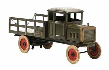 KINGSBURY PRESSED STEEL CLOCKWORK MOTOR DRIVEN STAKEBACK TRUCK
