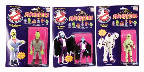 LOT OF 3: KENNER THE REAL GHOST BUSTERS MONSTER FIGURES SEALED ON ORIGINAL CARDS