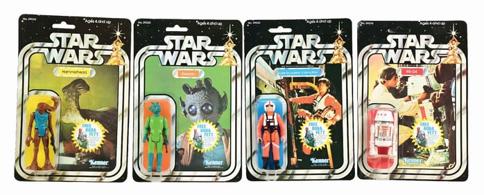 LOT OF 4: 1977 ORIGINAL KENNER STAR WARS FIGURES SEALED ON ORIGINAL CARDS
