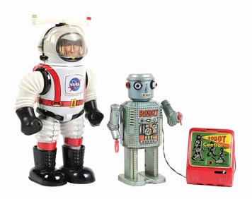 LOT OF 2: MARX & LINEMAR ROBOT AND ASTRONAUT BATTERY-OPERATED TOYS