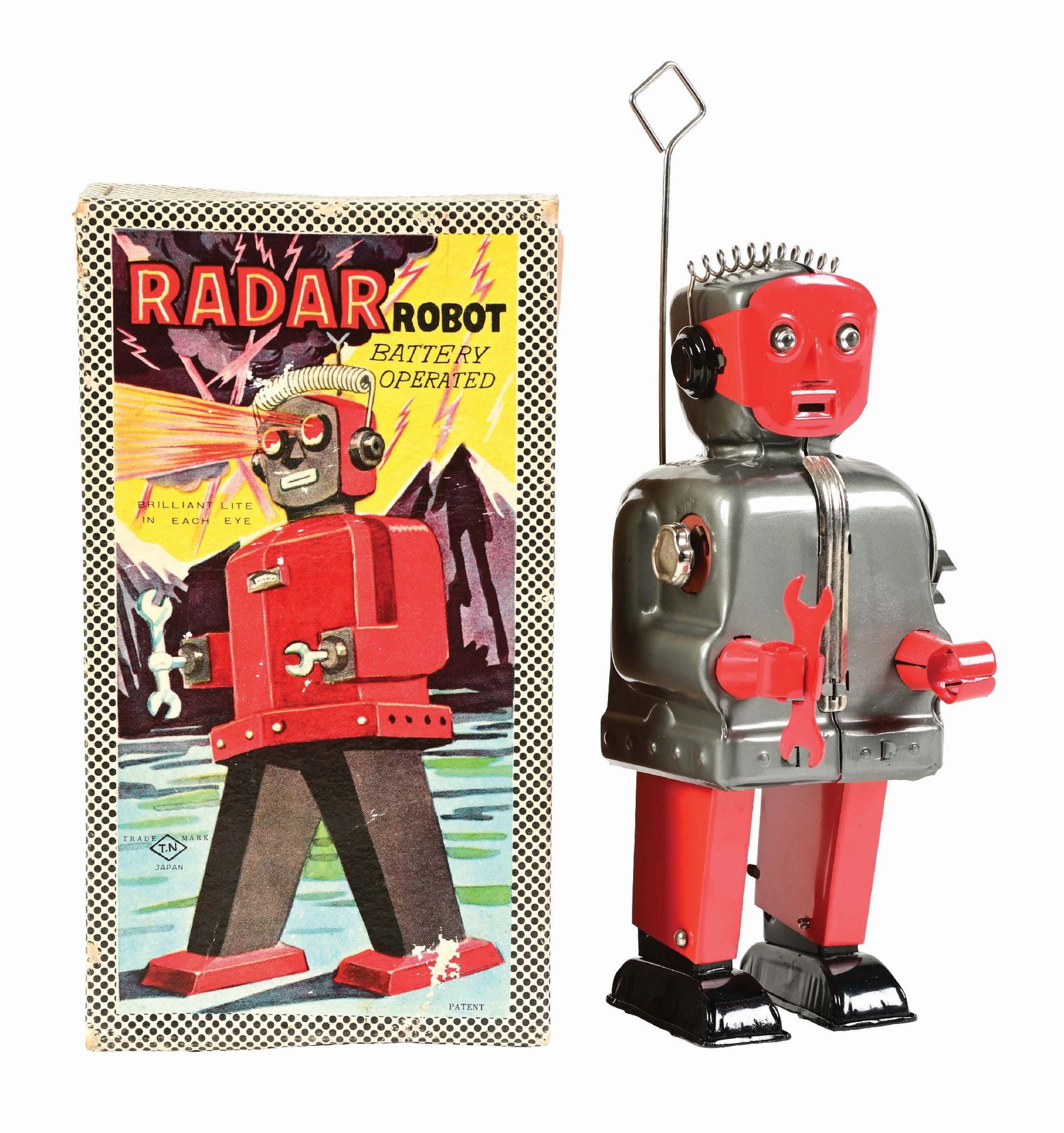 JAPANESE TIN LITHO BATTERY-OPERATED NOMURA RADAR ROBOT IN ORIGINAL BOX (1 of 4)