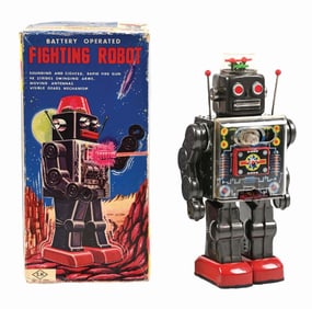 JAPANESE BATTERY-OPERATED FIGHTING ROBOT IN THE ORIGINAL BOX
