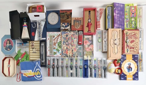 LOT OF 45: SWATCHES & FOSSIL WATCH